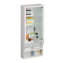 Produktbild: Relaxdays Medizinschrank, Glastür, abschließbar, 5 Fächer, HBT 65x27x12 cm, für Medikamente, Arzneischrank hängend, weiß