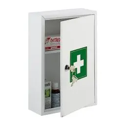 Produktbild: Relaxdays Medizinschrank, abschließbar, 2 Fächer, HxBxT: 32 x 21,5 x 9,5 cm, für Medikamente, Arzneischrank, weiß/grün