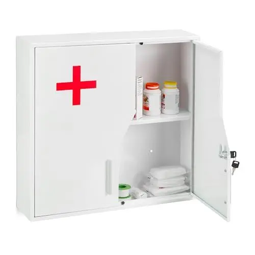 Produktbild: Relaxdays Medizinschrank, abschließbar, 5 Fächer, Stahl, HBT 53 x 53 x 14,5 cm, Medikamentenschrank, Arzneischrank, weiß