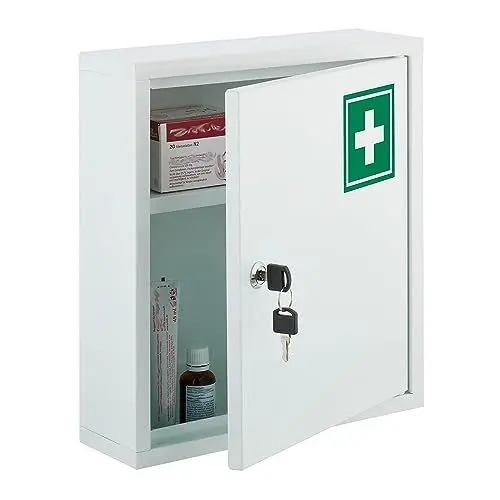 Produktbild: Relaxdays Medizinschrank, abschließbarer Apothekerschrank, für Medikamente, HxBxT: 36 x 31,5 x 10 cm, hängend, weiß/grün