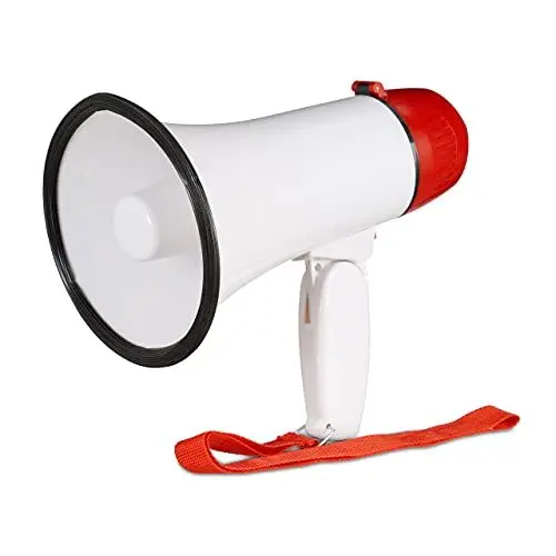Produktbild: Relaxdays Megafon Stadion, Bullhorn mit klappbarem Griff und Schlaufe, lustiger Ole Sound, Megaphon, 10 Watt, rot/weiß