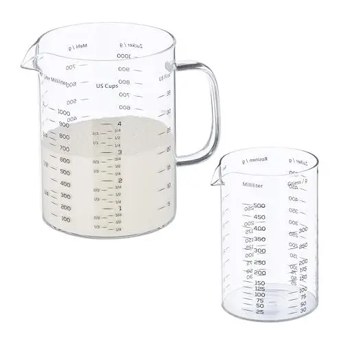Produktbild: Relaxdays Messbecher, 2-TLG. Set, 500 ml & 1 L, Borosilikatglas, hitzebeständig, mit Ausguß, Messgläser, transparent