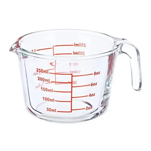 Produktbild: Relaxdays Messbecher Glas, 250 ml, hitzebeständig, mikrowellengeeignet, Skala in Milliliter, oz, Cups, transparent