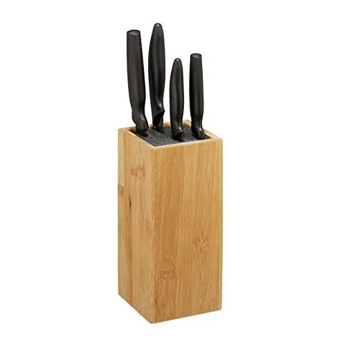 Produktbild: Relaxdays Messerblock Bambus, Messeraufbewahrung mit Borsten, universal, Messerhalter unbestückt, 23x10,5x10,5 cm, Natur, 1 Stück