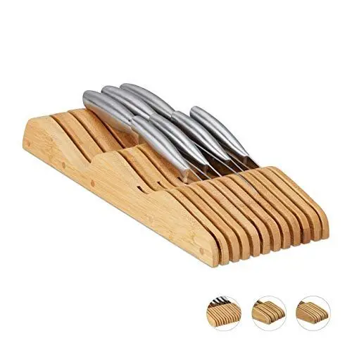 Produktbild: Relaxdays Messerblock Schublade, liegend, Bambus, für 11 Messer, HBT 5x14,5x40 cm, Schubladeneinsatz, Natur