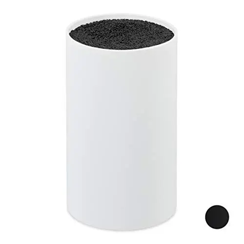 Produktbild: Relaxdays Messerblock unbestückt mit Borsten, ohne Messer, für 8 Messer aller Art, Messerhalter HD 18x11cm, weiß-schwarz