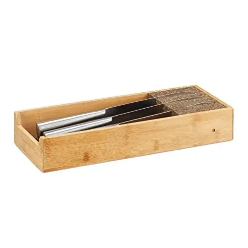 Produktbild: Relaxdays Messerhalter Bambus, Schubladeneinsatz für Messeraufbewahrung, Schubladenorganizer, HBT: 6,5x38x15,5cm, natur