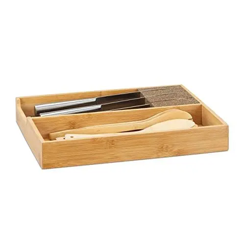 Produktbild: Relaxdays Messerhalter Bambus, Schubladeneinsatz für Messeraufbewahrung, Schubladenorganizer, HBT: 6,5x38x30cm, natur