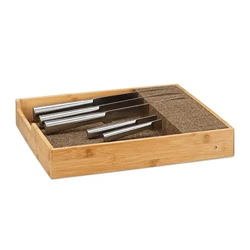 Produktbild: Relaxdays Messerhalter Bambus, Schubladeneinsatz für Messeraufbewahrung, Schubladenorganizer, HBT: 6,5x38x33,5cm, natur