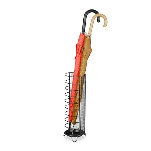 Produktbild: Relaxdays Metal Umbrella Stand Regenschirmständer, H x D: 44 x 16 cm, Metall, runder Schirmständer für Regenschirme, modernes Design, schwarz, Legierter Stahl