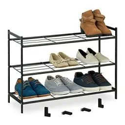Produktbild: Relaxdays Metall Schuhregal, 3 Ebenen, erweiterbar, Flur Schuhgestell HBT 50 x 70 x 26 cm, 9 Paar Schuhe, offen, schwarz