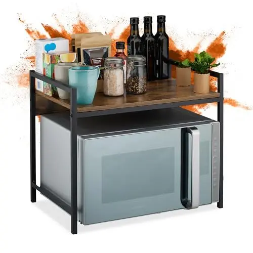 Produktbild: Relaxdays Mikrowellenregal, HxBxT: 40 x 53 x 33 cm, Eisen, MDF, stabil, platzsparend, Küchenregal stehend, schwarz/braun