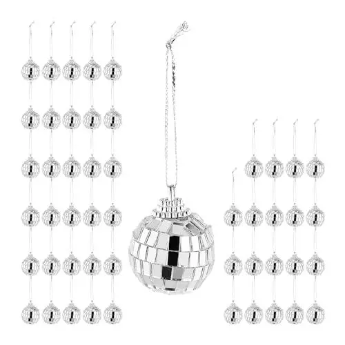 Produktbild: Relaxdays Mini Discokugel, 50er Set, kleine Spiegelkugeln als Partydeko, zum Aufhängen, Ø 3 cm, Deko Diskokugel, Silber