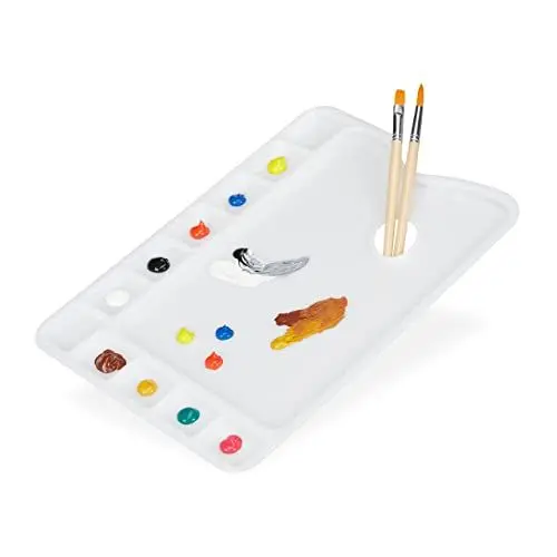 Produktbild: Relaxdays Mischpalette mit Griffloch, Aquarell- u. Acrylfarben, 11 Mulden, Kunststoff, BxT: 33,5x23 cm, Malpalette, weiß