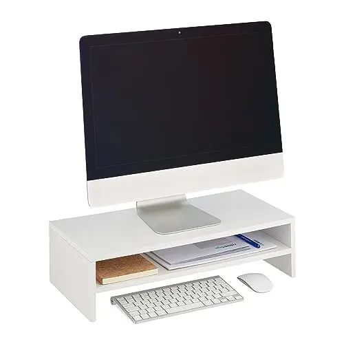 Produktbild: Relaxdays Monitorständer, Zusatzablage, HxBxT: 14,5 x 54 x 25,5 cm, Bildschirmerhöhung für Schreibtisch, modern, weiß