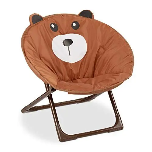 Produktbild: Relaxdays Moonchair Kinder, Bär, faltbar, HxBxT: 47 x 50 x 48 cm, Kinderstuhl draußen & drinnen, Kindersessel, braun