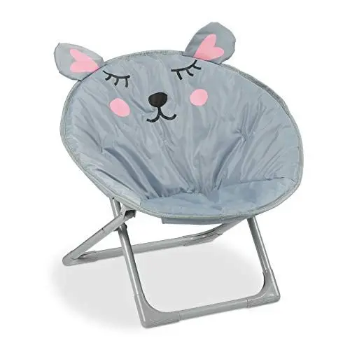 Produktbild: Relaxdays Moonchair Kinder, Maus, faltbar, HxBxT: 47 x 50 x 48 cm, Kinderstuhl draußen & drinnen, Kindersessel, grau