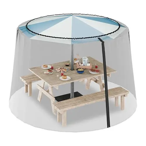 Produktbild: Relaxdays Moskitonetz Sonnenschirm, 250-300 cm, Eingangstür, verstellbares Mückennetz, Insektenschutz Polyester, schwarz