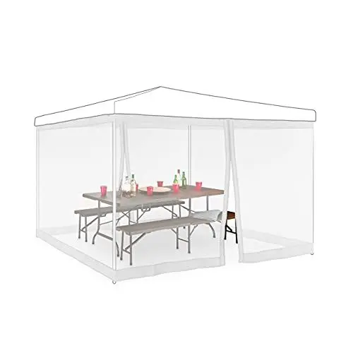 Produktbild: Relaxdays Moskitonetz für 3 x 3 m Pavillon, 2 Seitenteile, mit Reißverschluss & Klettband, 12 m XL Mückennetz, weiß