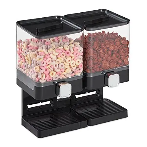 Produktbild: Relaxdays Müslispender doppelt, Cerealienspender für Müsli, Cornflakes, Süßigkeiten, Snackspender Kunststoff, schwarz, 1 Stück