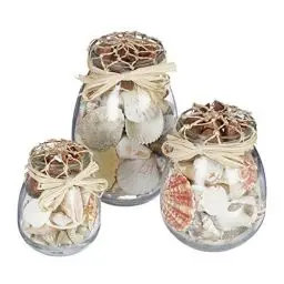 Produktbild: Relaxdays Muschel Deko, 3er Set, echter Muschel-Mix, verschieden große Gläser, maritim, Badezimmer Dekoration, natur, Transparent, Creme