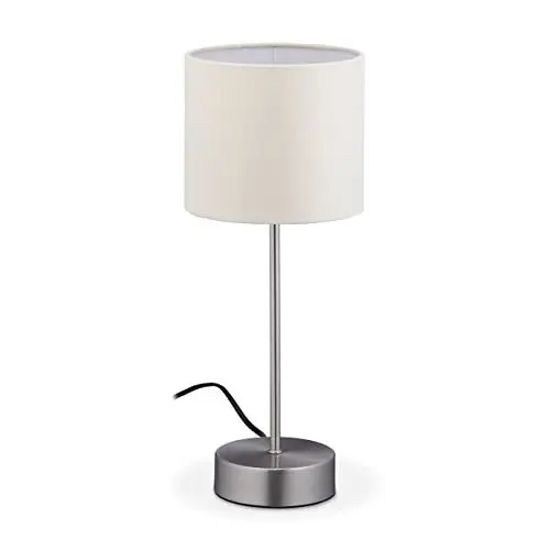 Produktbild: Relaxdays Nachttischlampe Touch, dimmbar in 3 Stufen, E14, HxD: 40 x 16 cm, Touch Lampe mit Stoffschirm, silber/creme