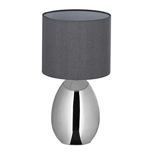 Produktbild: Relaxdays Nachttischlampe Touch dimmbar, moderne Touch-Lampe mit 3 Stufen, E14, Tischlampe mit Kabel, 33,5x18 cm, silber