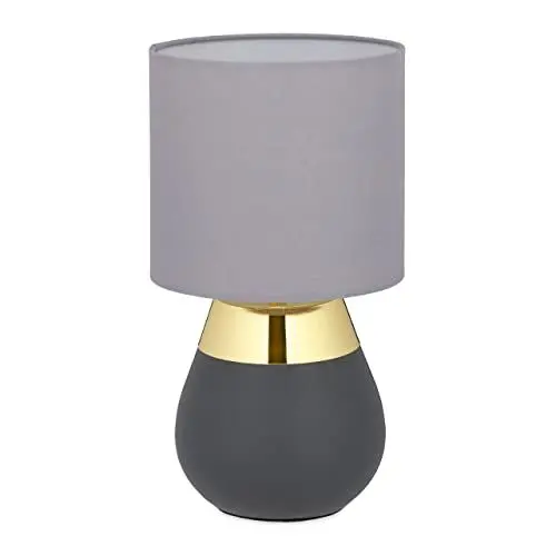 Produktbild: Relaxdays Nachttischlampe Touch dimmbar, moderne Touch Lampe, 3 Stufen, E14, Tischlampe, HxD: 32,5 x 18 cm, grau-gold 10029516_259