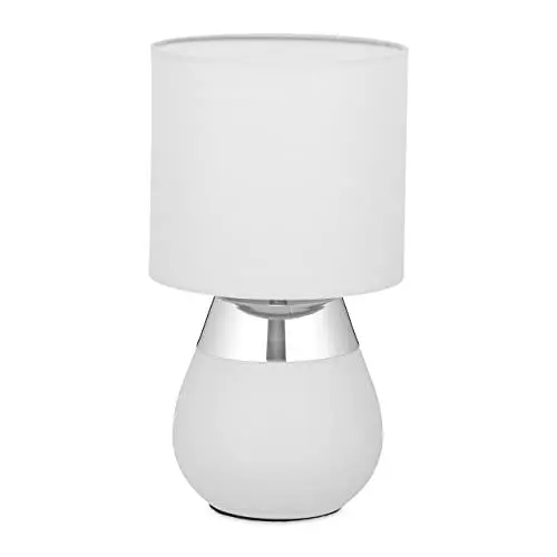 Produktbild: Relaxdays Nachttischlampe Touch dimmbar, moderne Touch Lampe, 3 Stufen, E14, Tischlampe, HxD: 32,5 x 18 cm, grau-silber