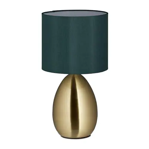 Produktbild: Relaxdays Nachttischlampe Touch dimmbar, moderne Touch Lampe, 3 Stufen, E14, Tischlampe mit Kabel, 33,5 x 18 cm, messing
