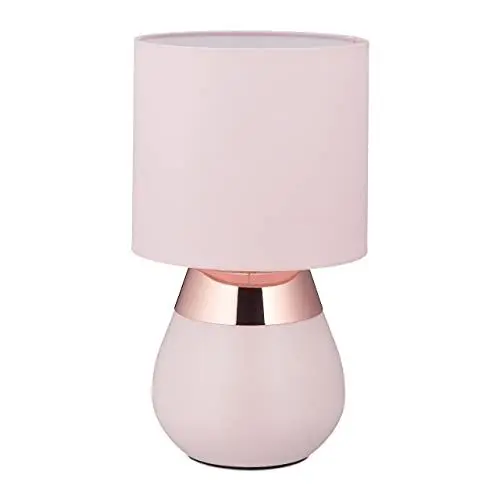 Produktbild: Relaxdays Nachttischlampe mit Touch, Tischlampe Wohn- & Schlafzimmer, Stoffschirm, E14, HxD: 32x18 cm, Touchlampe, rosa