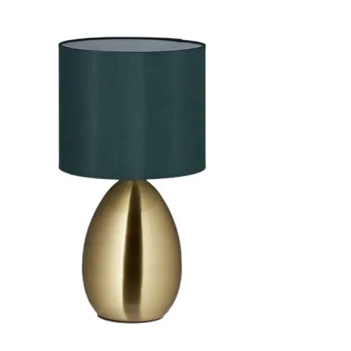 Produktbild: Relaxdays Nachttischlampe mit Touch, moderne Tischlampe, HxD: 34x18 cm, E14, Tischlampe mit Stoffschirm, gold/dunkelgrün