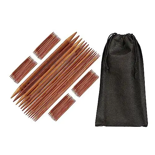 Produktbild: Relaxdays Nadelspielset aus Bambus, 75 doppelspitzige Stricknadeln, 15 Nadelstärken: 2 mm bis 10 mm, mit Tasche, Natur
