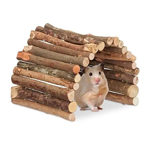 Produktbild: Relaxdays Nagerbrücke Holz, 20x40cm, Käfig Zubehör Kaninchen, Meerschweinchen, Hamster, biegbar, Holzbrücke Nager, Natur