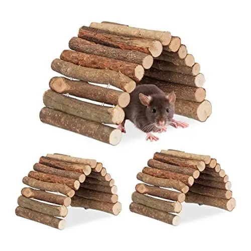 Produktbild: Relaxdays Nagerbrücke Holz, 3er Set, 10 x 22 cm, biegbar, Käfig Zubehör Hamster &, Mäuse, Flexible Hamsterbrücke, Natur