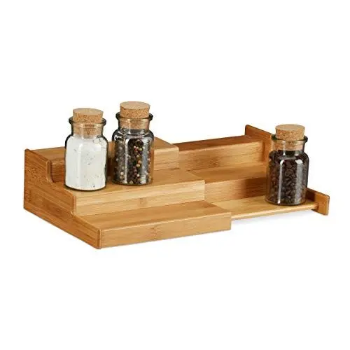 Produktbild: Relaxdays, Natur Bambus Gewürzregal, 3 Ablagen, ausziehbar, natürliche Optik, feuchtigkeitsbeständig, HBT: 8x38,5x21cm, Standard