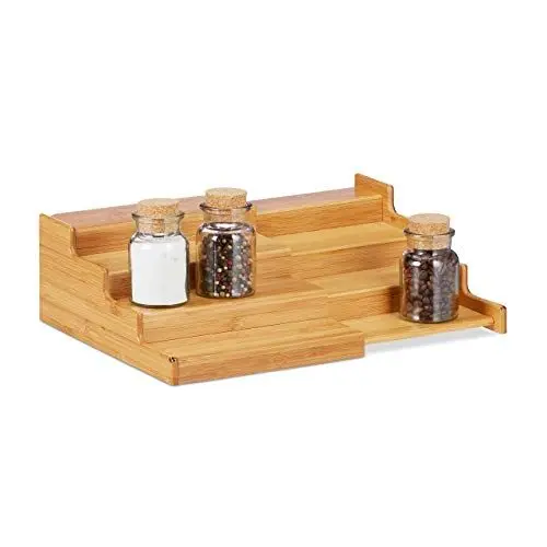 Produktbild: Relaxdays, Natur Bambus Gewürzregal, 4 Ablagen, ausziehbar, natürliche Optik, feuchtigkeitsbeständig, HBT: 11x38,5x28, Standard