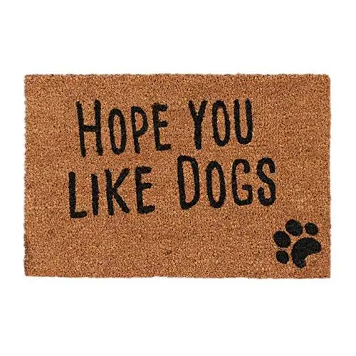 Produktbild: Relaxdays, Natur Fußmatte mit Spruch, Hope You Like Dogs, Hundemotiv, Kokosfasern, Außen und Innen, Fußabtreter 40x60 cm, Standard