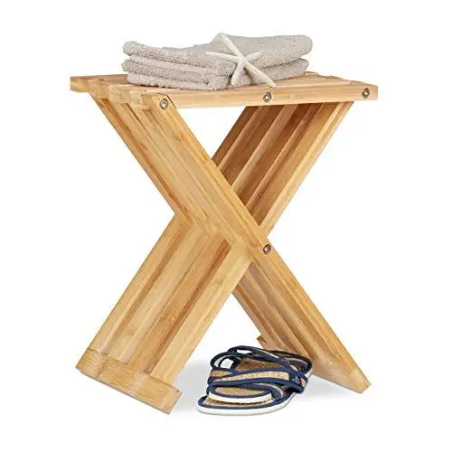 Produktbild: Relaxdays, Natur Klapphocker Bambus, natürliche Optik, niedrig, platzsparend faltbar, Hocker für Kinder, HBT 42x32x27cm, Standard