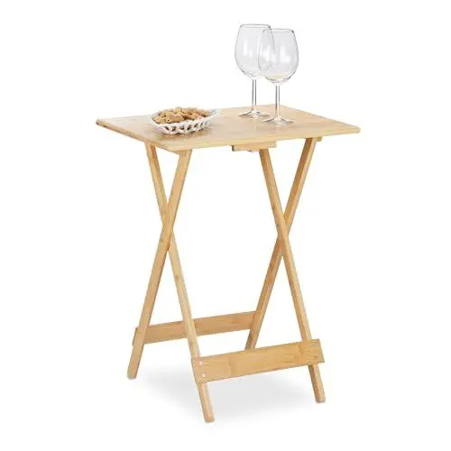 Produktbild: Relaxdays Klapptisch Bambus, für Wohnzimmer, Balkon & Terrasse, HxBxT: 63,5 x 48 x 38 cm, Beistelltisch klappbar, Natur