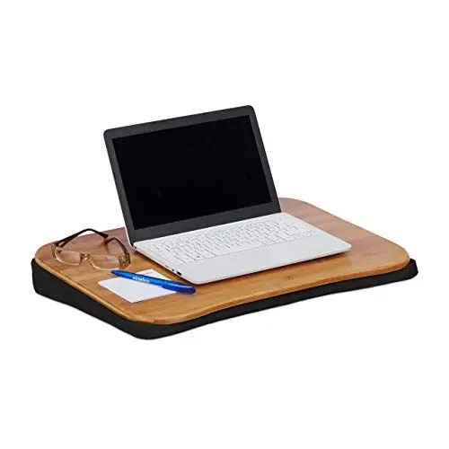 Produktbild: Relaxdays, Natur Laptopkissen Bambus, abnehmbares Kissen, Tragegriff, Laptop Unterlage BxT: 51 x 37 cm (bis 22 Zoll), Standard