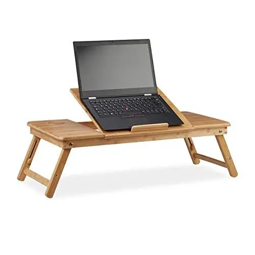 Produktbild: Relaxdays Laptoptisch Bambus XL, ideale Belüftung, höhenverstellbar, 5 Neigungswinkel, Lapdesk mit Schubfach, Natur