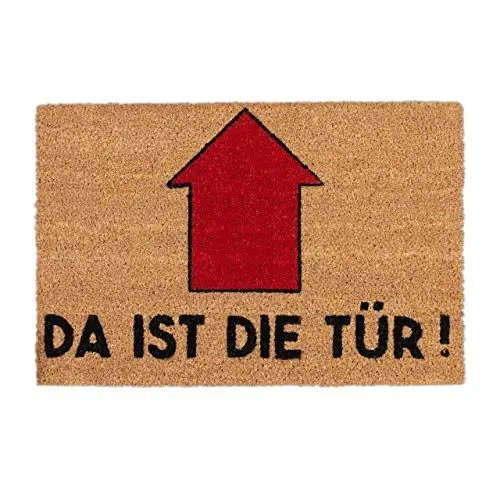 Produktbild: Relaxdays Fußmatte mit Spruch, Da ist die Tür, Pfeil, Eingangsbereich, Garten, Schmutzfang Türvorleger 60x40, Natur/rot