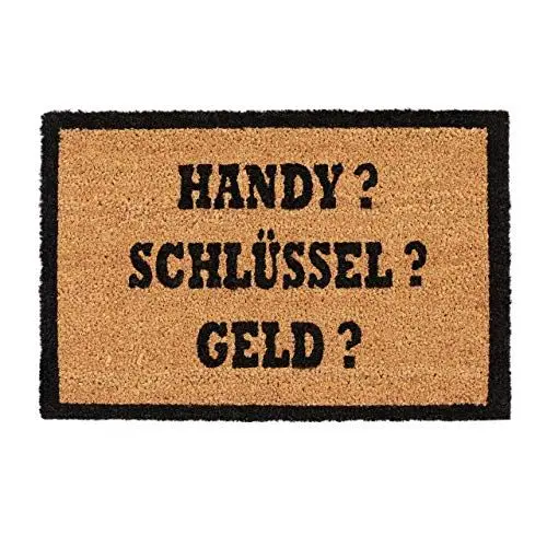 Produktbild: Relaxdays Kokosmatte ALLES DABEI?, Fußmatte aus Kokosfasern, rutschfeste Türmatte, Handy, 40x60cm, natur/schwarz