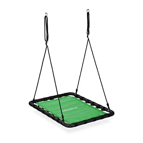 Produktbild: Relaxdays Nestschaukel, Kinder & Erwachsene, bis 100 kg belastbar, BxT: 103 x 77 cm, eckige Netzschaukel Outdoor, grün