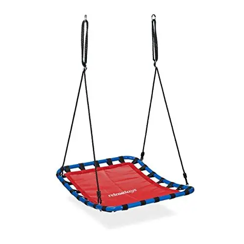 Produktbild: Relaxdays Nestschaukel, Kinder & Erwachsene, bis 100 kg belastbar, höhenverstellbar, BxT 76x103 cm, Gartenschaukel, rot