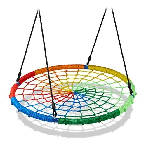 Produktbild: Relaxdays Nestschaukel, Kinder & Erwachsene, bis 150 kg belastbar, höhenverstellbar, 100 cm D, Gartenschaukel, bunt