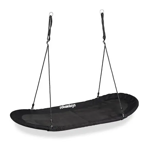 Produktbild: Relaxdays Nestschaukel XXL, Schaukelnest für Kinder & Erwachsene, 100kg, Mehrkindschaukel oval, 141,5 x 43,5 cm, schwarz