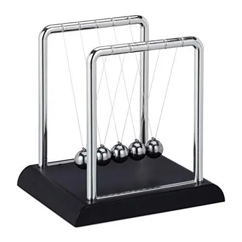 Produktbild: Relaxdays Newton Pendel, klassisches Kugelstoßpendel, 5 Kugeln, Physik Deko für Büro & Schreibtisch, Kugelpendel, Silber