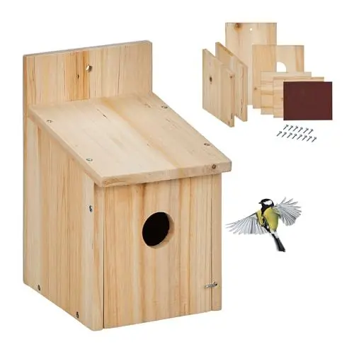 Produktbild: Relaxdays Nistkasten Bausatz für Vögel, 35mm Einflugloch, HBT: 23x14x18 cm, Vogelhaus zum selber Bauen, Holz, Natur